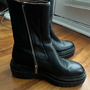 Zara Black Lug Boots with Zipper